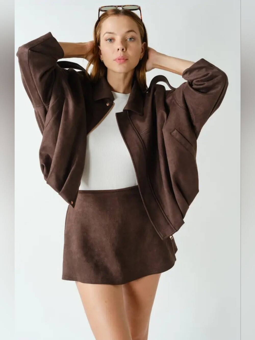 Women's Brown Suede Bomber Jacket